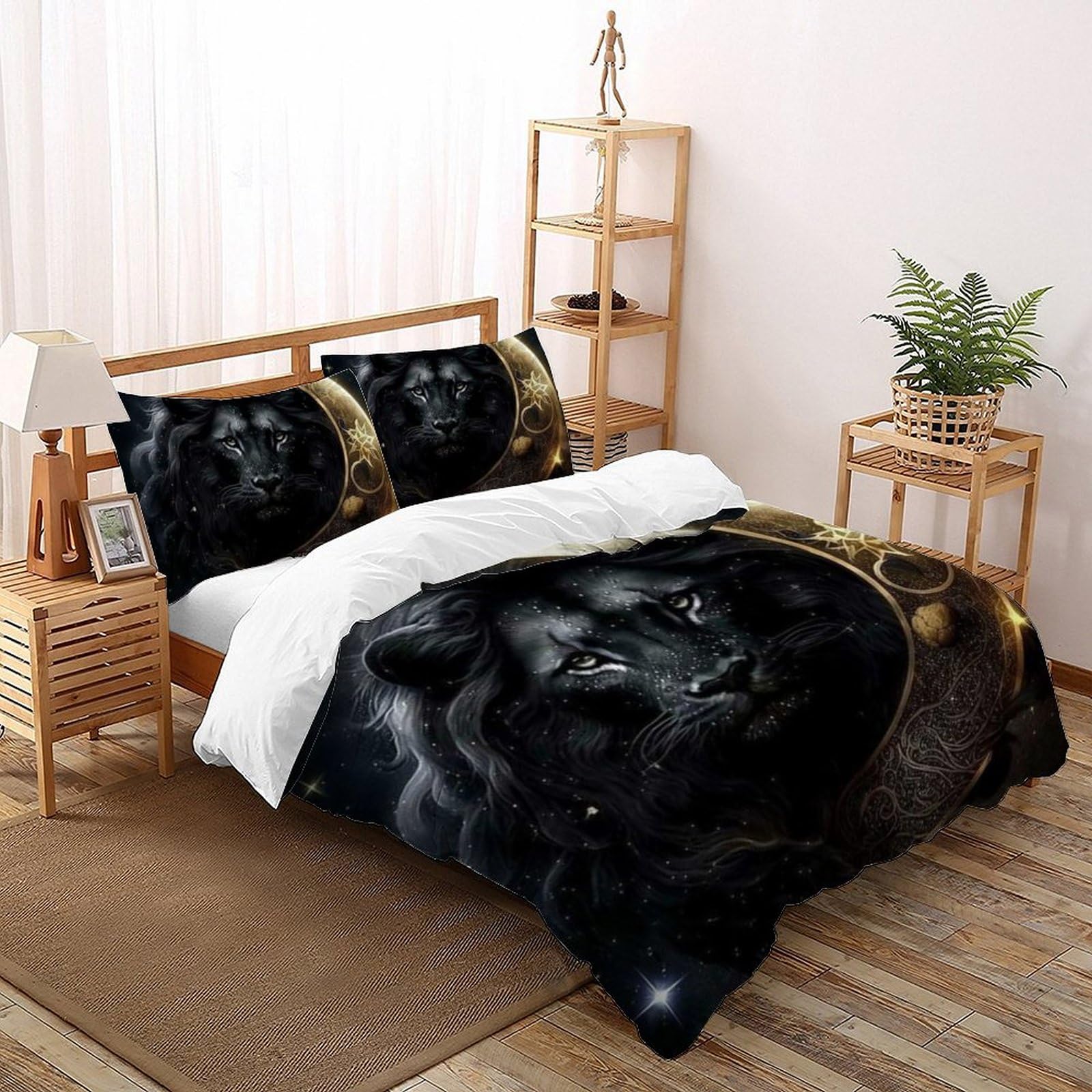 Housse de couette lion noir microfibre infroissable pour en finir avec le repassage