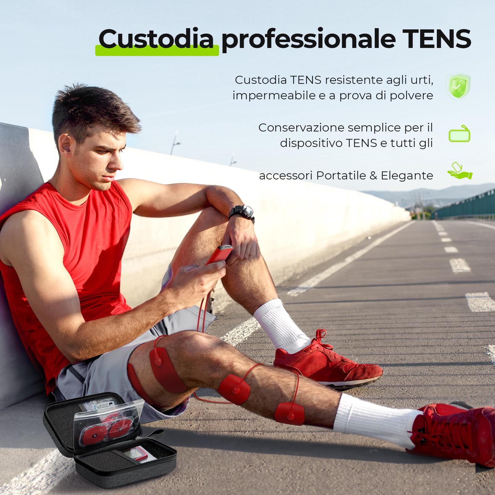 AUVON Elettrostimolatore muscolare con Case in EVA, TENS Elettrostimolatore ricaricabile per il trattamento del dolore con 24 Modalità di allenamento, 2 canali per elettrostimolatore, 12 elettrodi