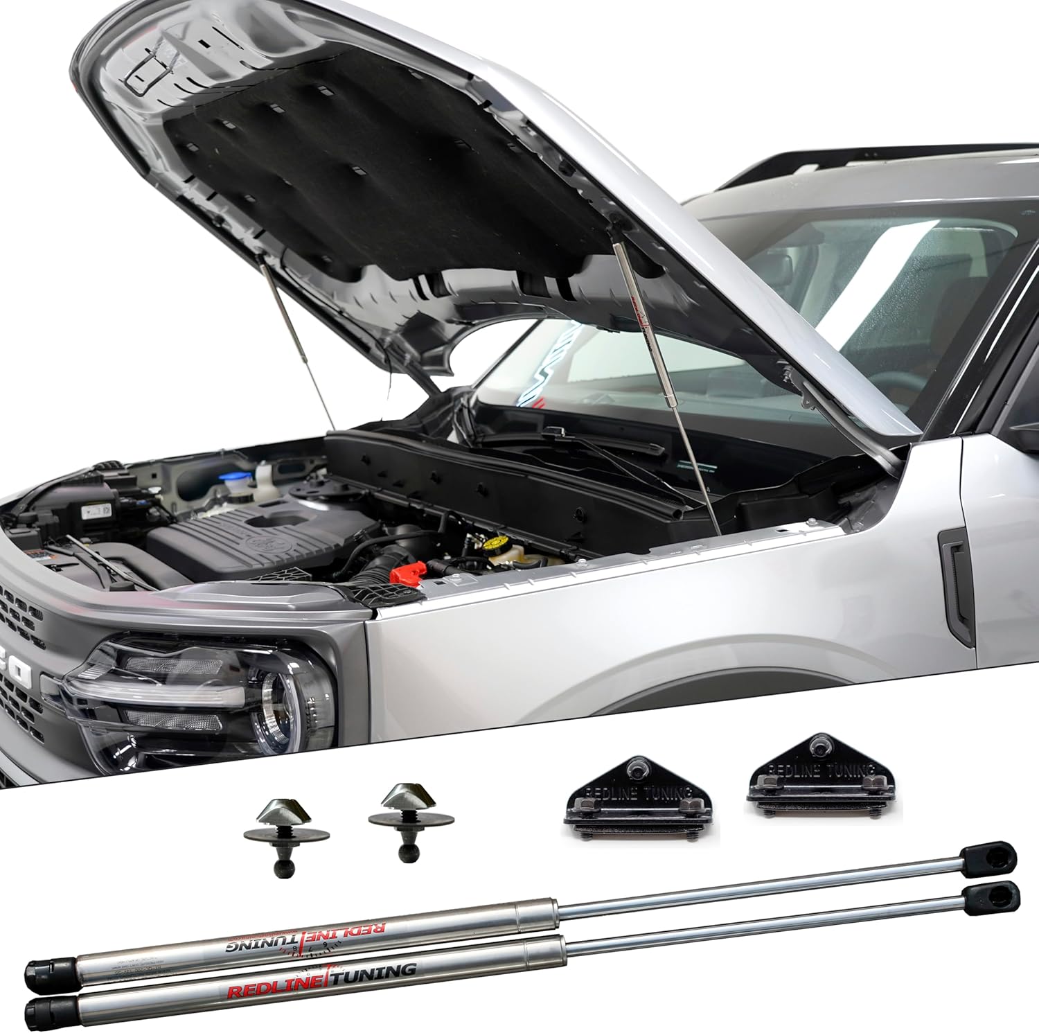 Redline Tuning 21-11038-03 Hood Quicklift Elite System Compatible with Ford Bronco Sport 2021+ (Stainless Steel Struts - Bolt in System)