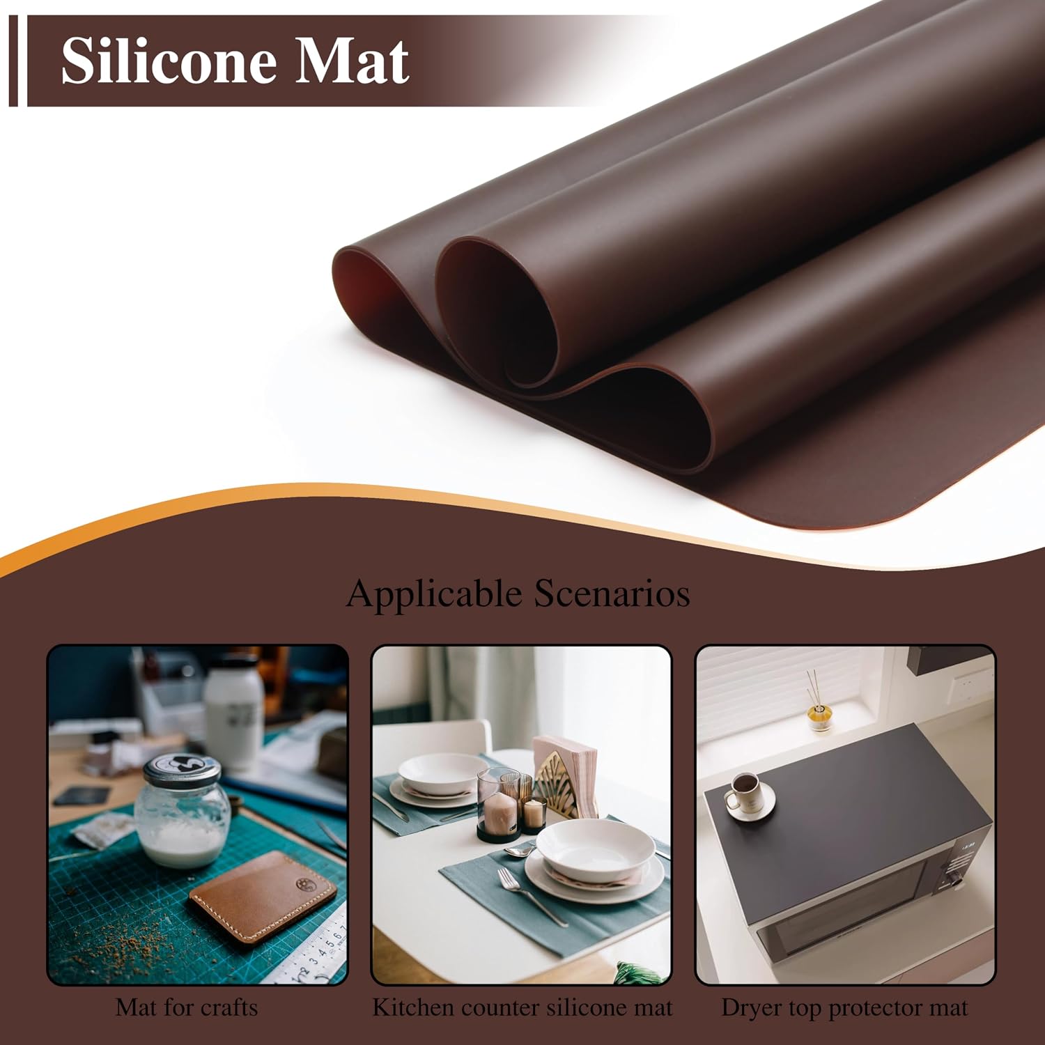 Silicone Table Mat, 2Pcs 15.7"x 11.8"x 0.03" Brown