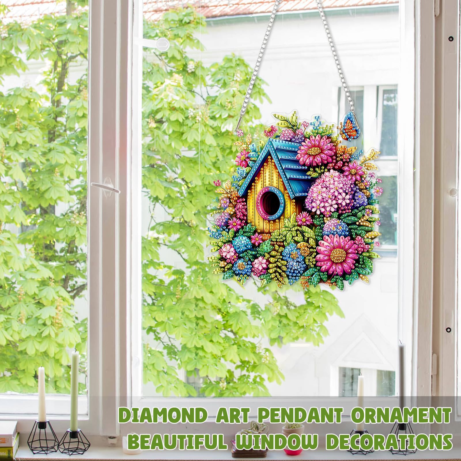 DOMROM Diamond Art Painting Anhänger, Sonnenblume Diamond Painting Fensterbilder anhänger, Eimer Diamond Painting Hängende Ornament für Kinder Erwachsene Diamant Malerei Basteln Tür Fenster Deko