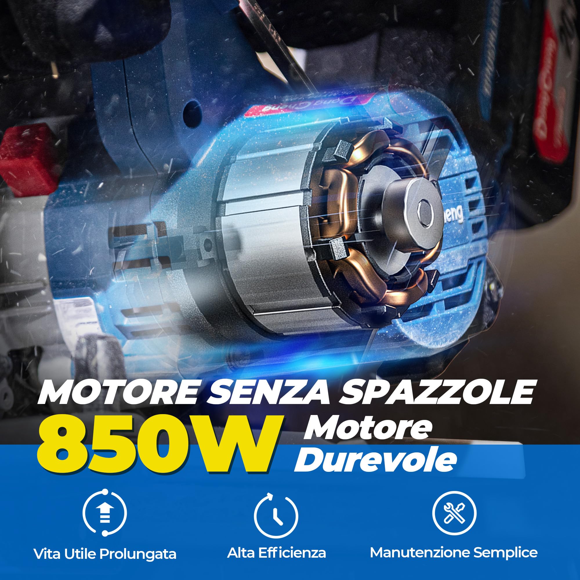 Dong Cheng Sega Circolare a Batteria da 18V, Diametro 185 mm, 5000 giri/min, Profondità di Taglio 65mm (90°)/45mm (45°) Con 4.0Ah Batteria, BOXX, Per Legno, Plastica, PVC