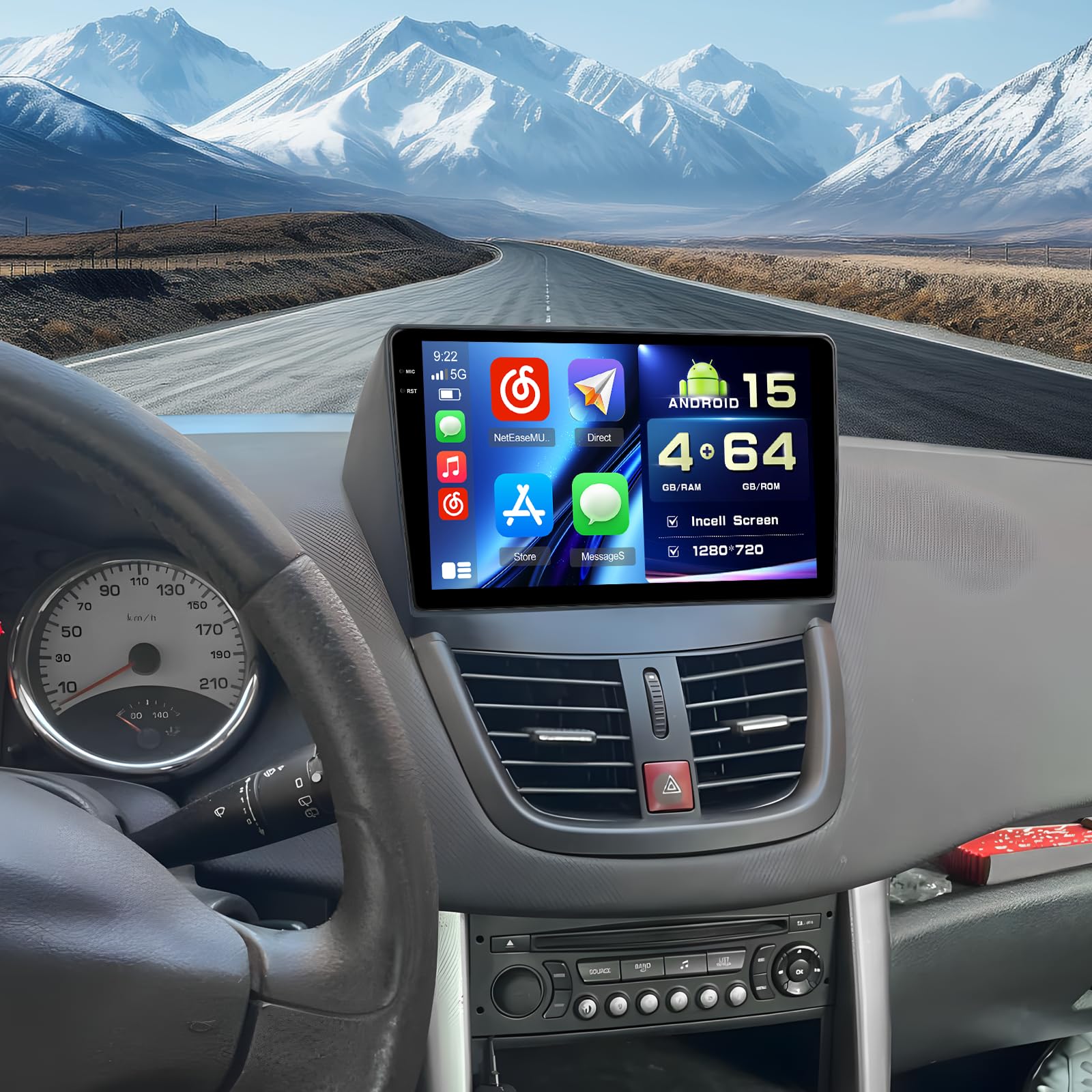 Hikity 4+64G 9" Autoradio Android pour Peugeot 207 2006-2015 | Incell Écran Tactile Wireless Carplay Autoradio 2 DIN GPS Navi Bluetooth 5.0 WiFi FM/RDS Caméra de Recul EQ 4+64G