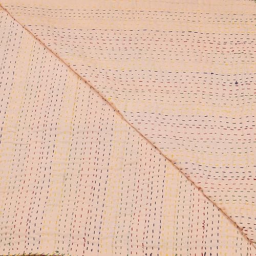 Miniatura 4 de Marubhumi Colcha Kantha reversible de algodón puro cosido a mano indio con estampado de frutas, color beige, tamaño Queen (90 x 108 pulgadas)
