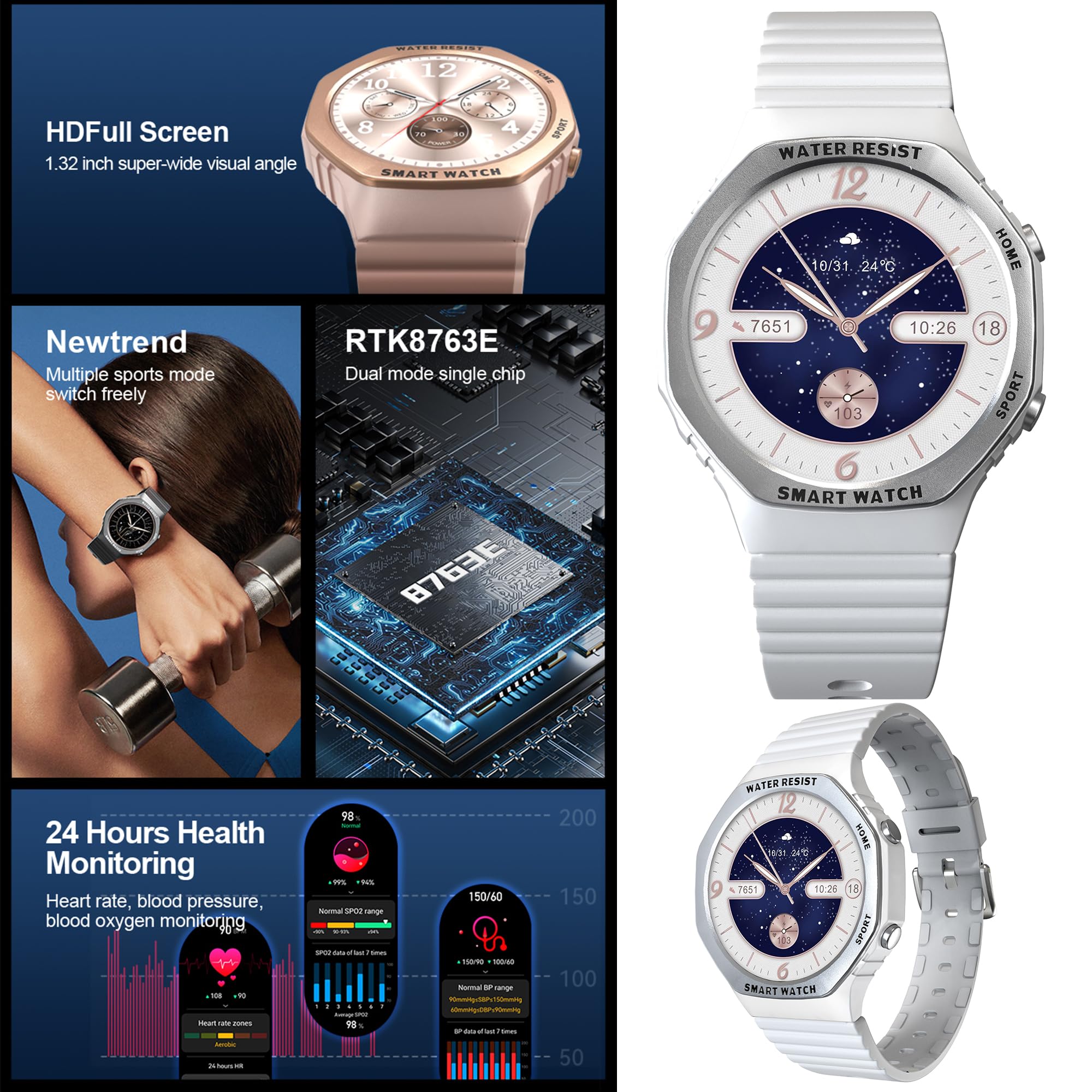 ZPIMY Reloj Inteligente Mujer con Llamada y Whatsapp, 1,32" AMOLED 5ATM Impermeable Smartwatch Reloj Deportivo Hombre con Monitor Sueño, Oxígeno Sanguíneo, Podómetro, Pulsómetro Android iOS (Plata)