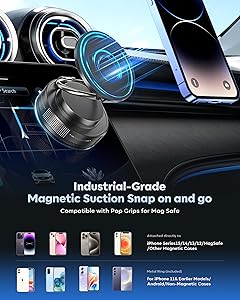 Vacuum Magnetic Phone Holder for Car,2800gf Strong Magnetic Phone Mount,360 Adjustable & Reinforced Suction Cup for Dashboard/Mirror,Car Phone Holder Compatible with iPhone AndroiMatte Black
