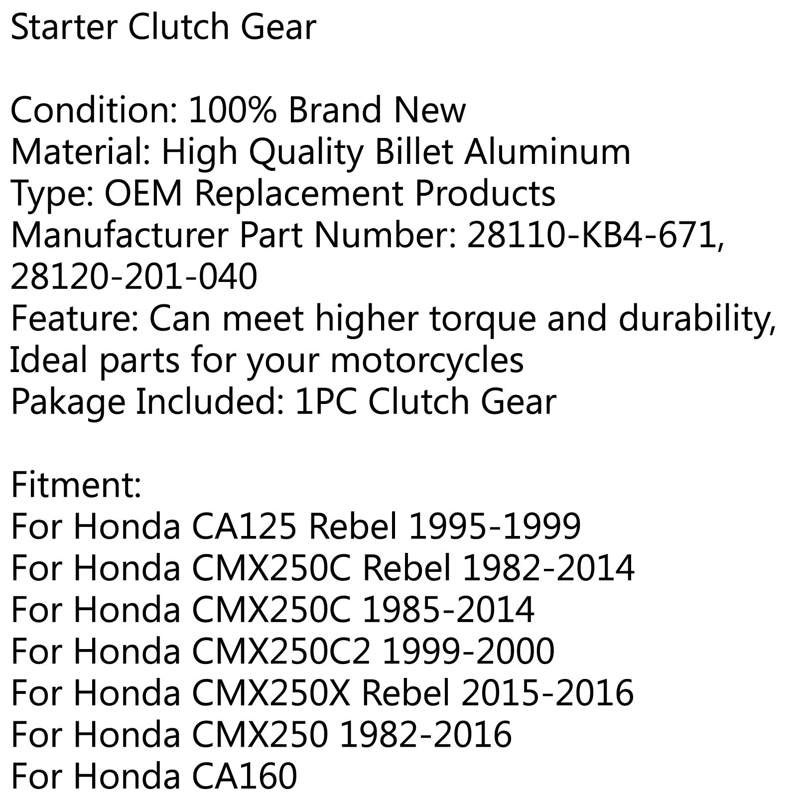 Topteng Rodamiento unidireccional del Embrague del Arranque Apto para Honda CA 125/175 / CB/CMX 250 CM185T