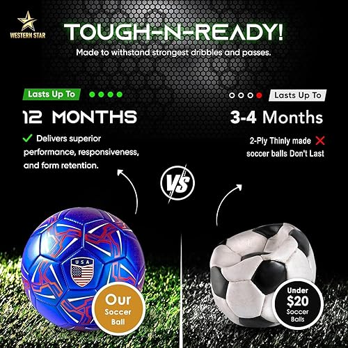 Miniatura 4 de Western Star Soccer Ball USA - Official Match Grade Soccer Balls - Youth & Adult - Attractive and Durable Design - Performance