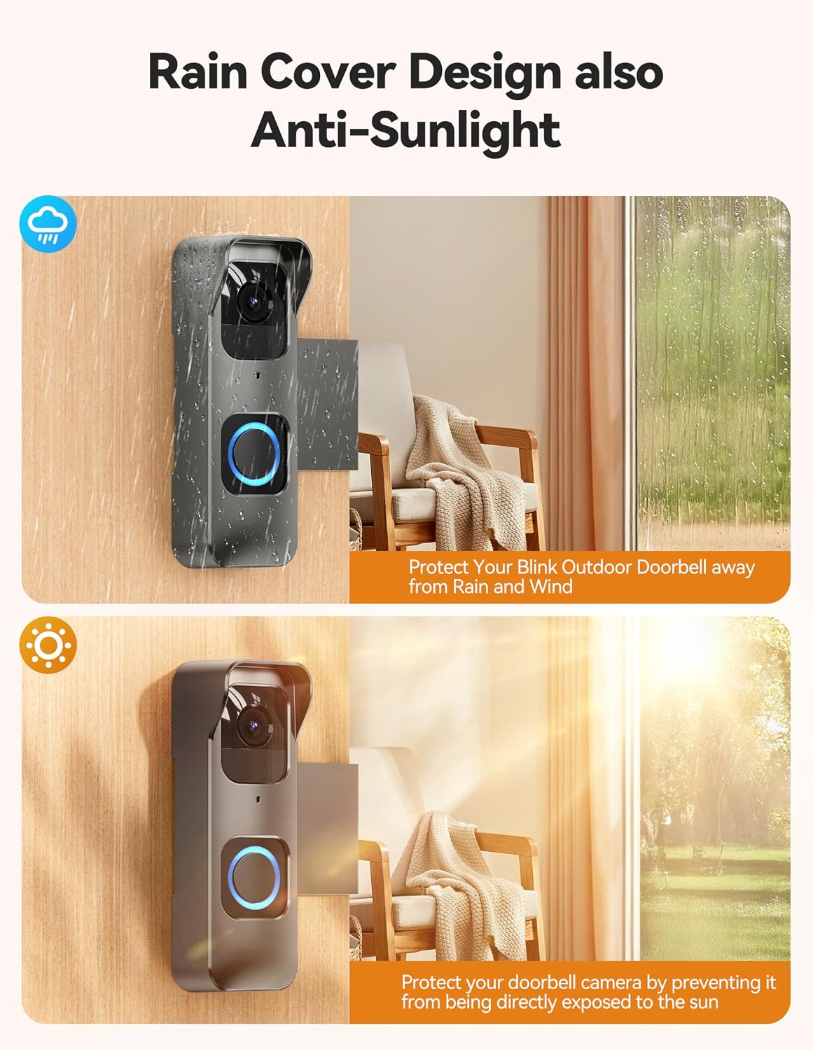 Anti-Theft Blink 1st Gen Doorbell Mount Bracket Wide-Angle(Only for 1st Gen Video Doorbell,Not for 2025 Newest 2nd Gen Models), Weatherproof w/Rain Cover, No-Drill Install for Home/Apartment,Tarnish thumbnail