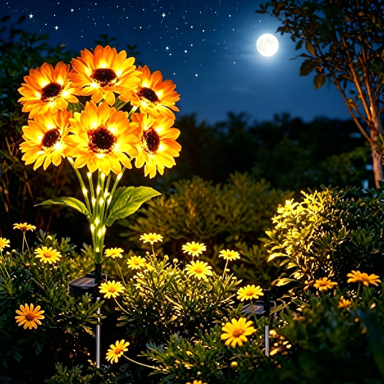 Solar Flower Lights Outdoor Garden, Solar Powered Sunflower Waterproof with Auto On/Off, Solar Flower Lights for Yard Patio Lawn, Decorative Outdoor Lighting for Landscape Pathway (6 Flower,1pcs)