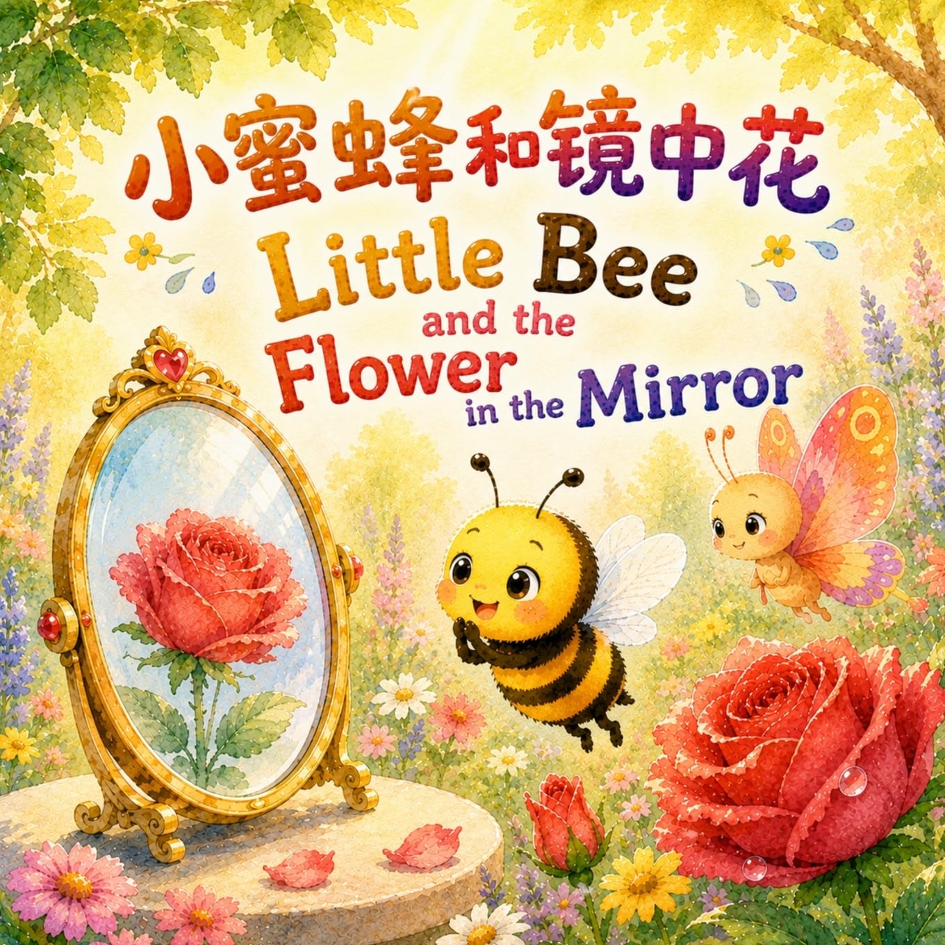 Little Bee and the Flower in the Mirror 小蜜蜂和镜中花: A Bilingual Whimsical Rhyming Picture Book About Curiosity and Discovery in English, Chinese, & Pinyin! (English-Chinese Bilingual Kids' Books)