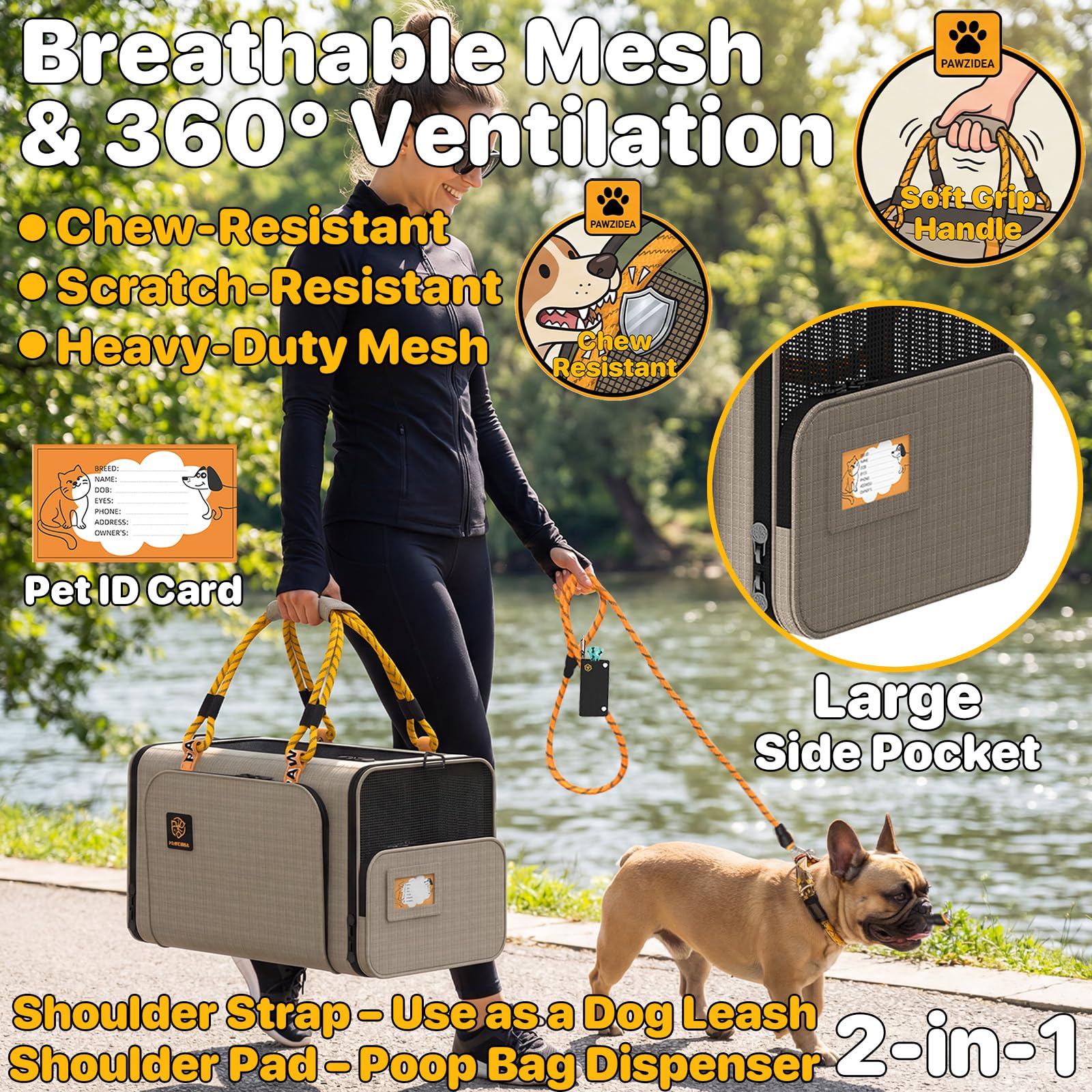 PAWZIDEA Expandable Pet Carrier, 18×11×11 TSA Airline Approved Small Dog Carrier up 18 lbs, Top-Load Cat Carrier for 2 Cats Under Seat, Collapsible Soft-Sided Puppy Travel Bag, Seatbelt Loops, ID Card - image 4