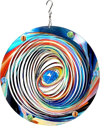 FONMY Molinillo de viento de mandala con bola de cristal, plenet azul, acero inoxidable 3D, para colgar en la decoración de Navidad, decoración de
