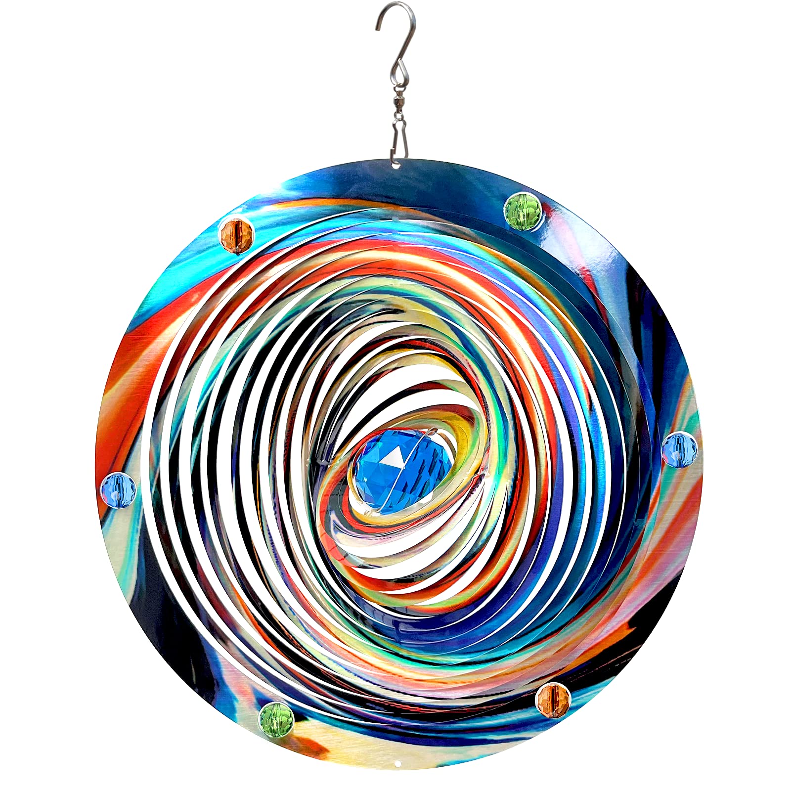 FONMY Mandala Wind Spinner w/Crystal Ball-Blue Plenet 3D Stainless Steel Hanging Spinners Worth Gift Christmas Decoration Indoor/Outdoor Garden Décor Kinetic Yard Art 12 Inches Wind Sculpture