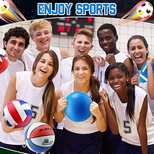 Miniatura 5 de Juego de 6 pelotas deportivas multideportivas, tamaño oficial, fútbol, voleibol, pelota de juegos infantiles, béisbol con bolsa de equipo para