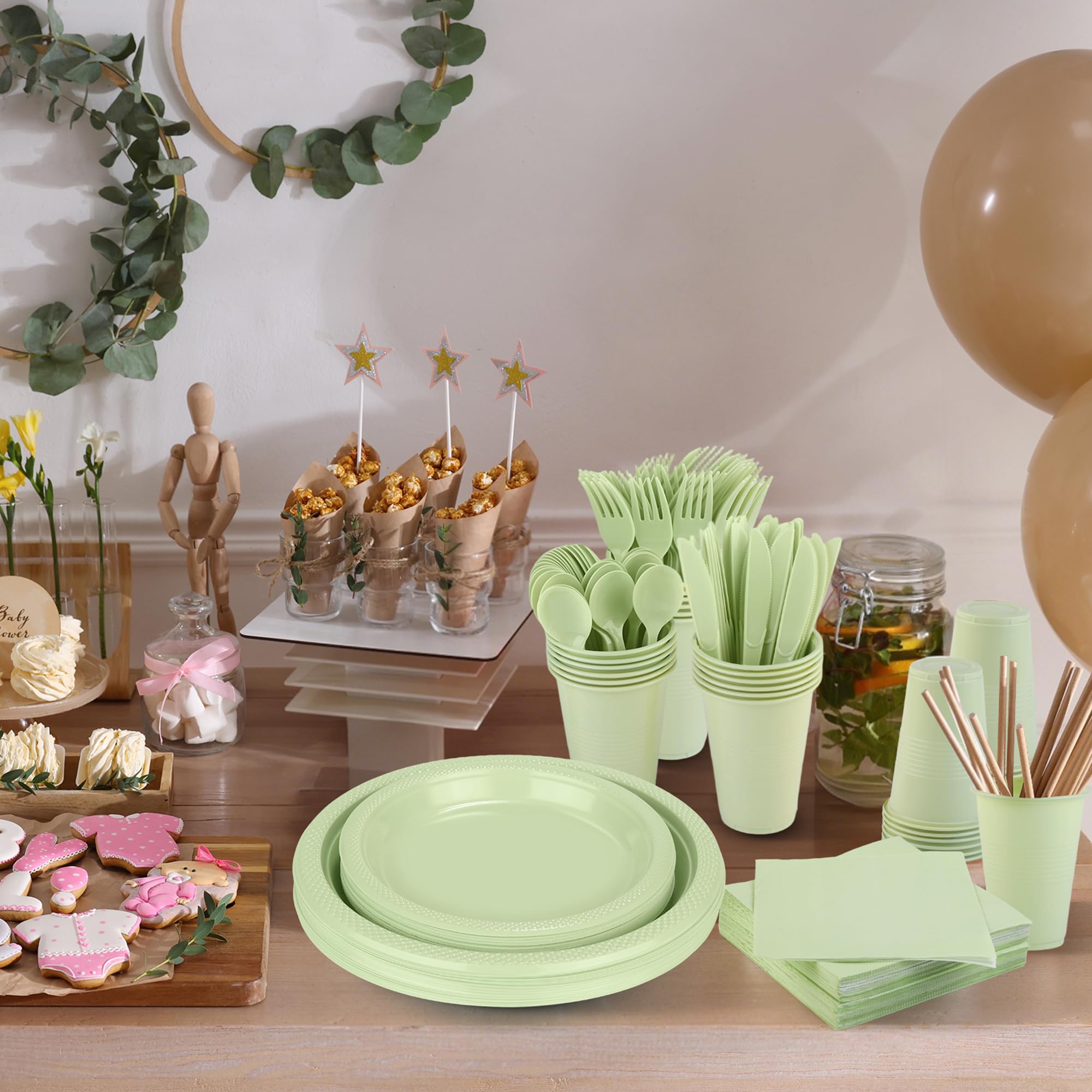 240 Piece Sage Green Disposable Dinnerware Set -5