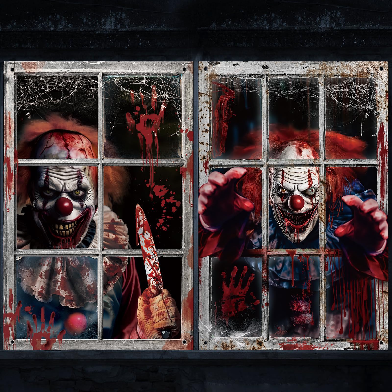 Qylazune Green 2Pcs Halloween Decorations Scary Killer Bloody Clown Window 120X80cm