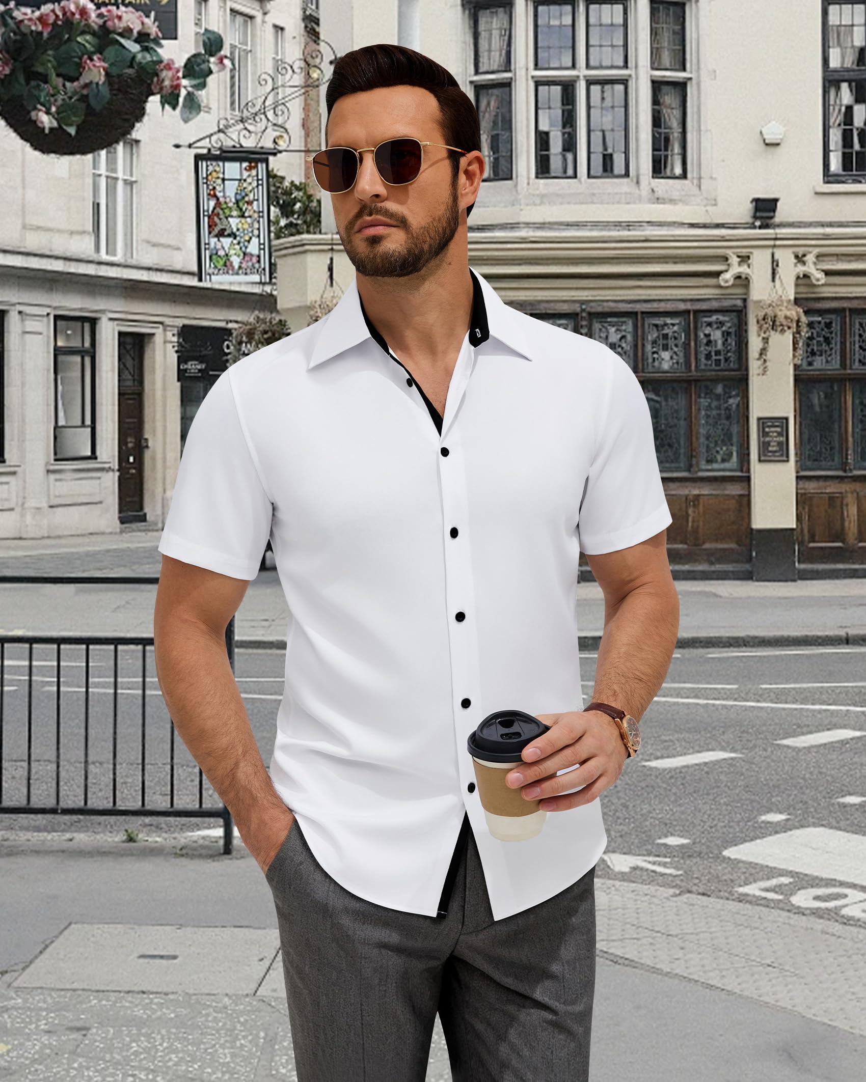 siliteelon Hemd Herren Kurzarm Regular Fit Businesshemden für Herren Bügelfreie Sommerhemd Arbeit Hochzeit Festlich Freizeithemden