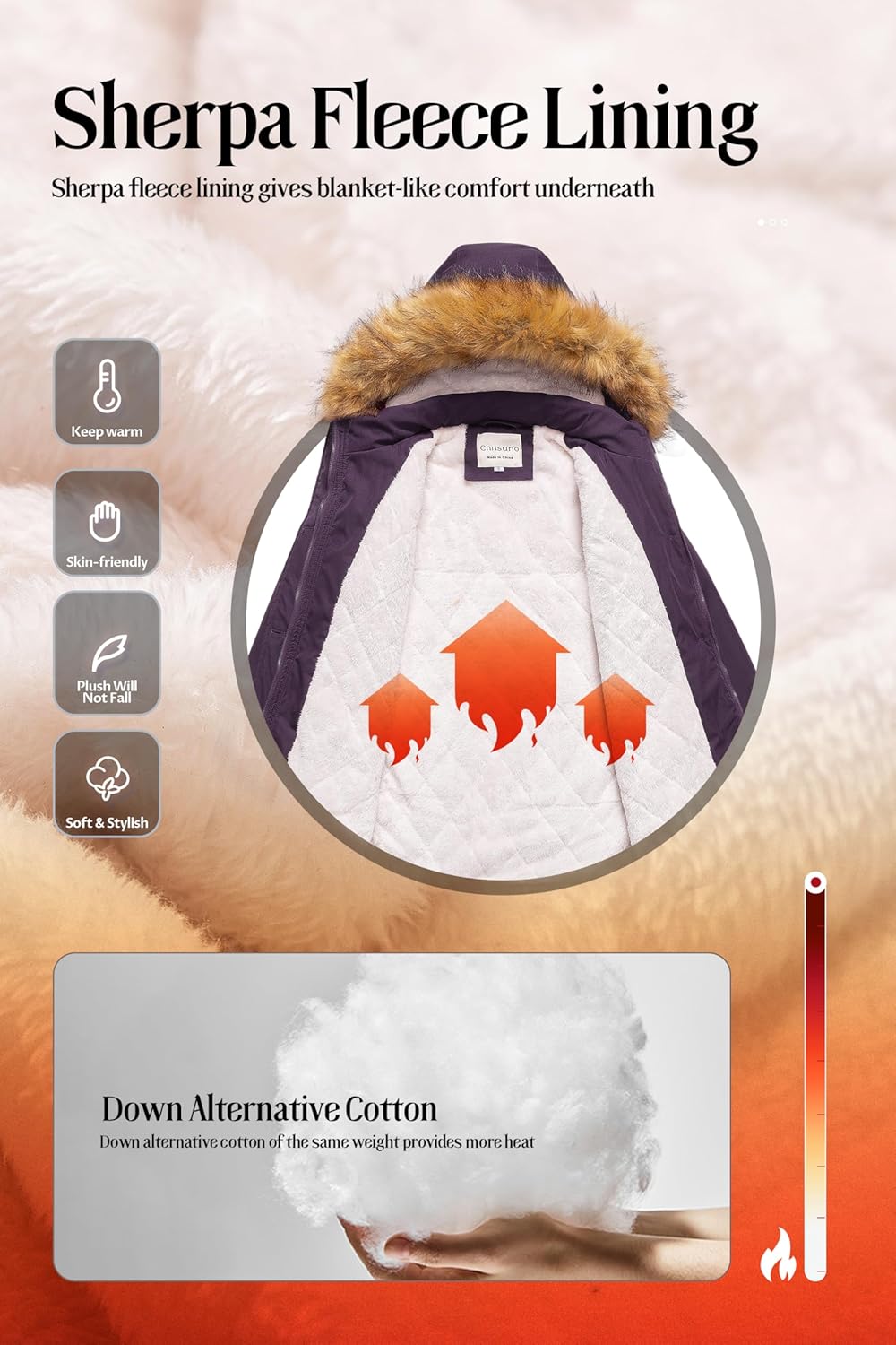 Chrisuno Women's Mid-Length Military Parka Winter Outerwear Insulated Jacket Soft Fleece Snow Faux Fur Coat - Image 4