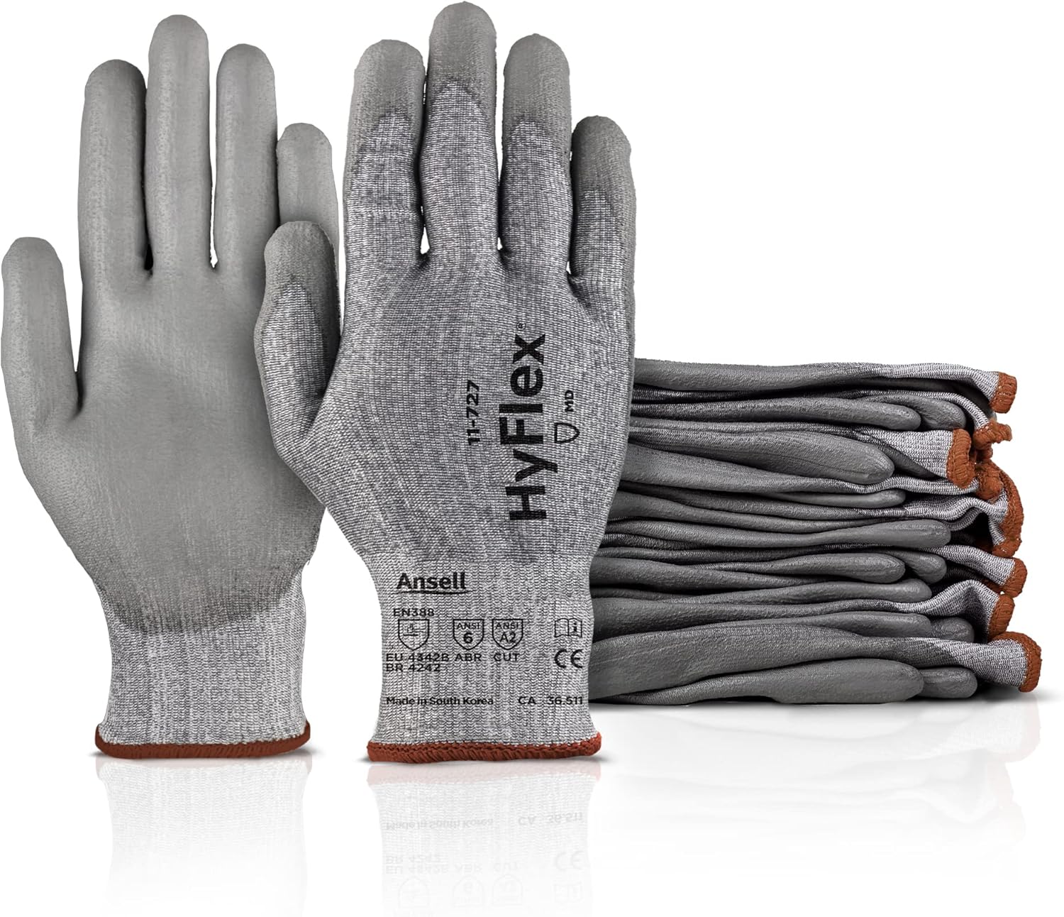 Ansell HyFlex 11-727 Ultralight Cut-Resistant Industrial Gloves w/Reinforced Palm for Machinery, Auto, Warehousing Grey