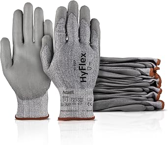 Ansell HyFlex 11-727 Ultralight Cut-Resistant Industrial Gloves w/Reinforced Palm for Machinery, Auto, Warehousing Grey