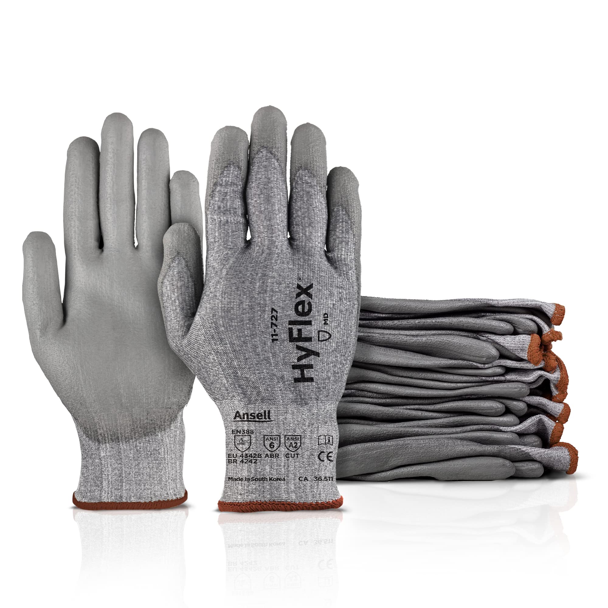 Ansell HyFlex 11-727 Ultralight Cut-Resistant Industrial Gloves w/Reinforced Palm for Machinery, Auto, Warehousing Grey