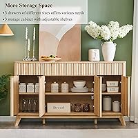 Vista 4 de T4TREAM Large Buffet Sideboard Cabinet with Storages, 60" Fluted Modern Buffet Table Coffee Bar Wine Bar Storage Cabinet with 3 Drawers & 4 Doors