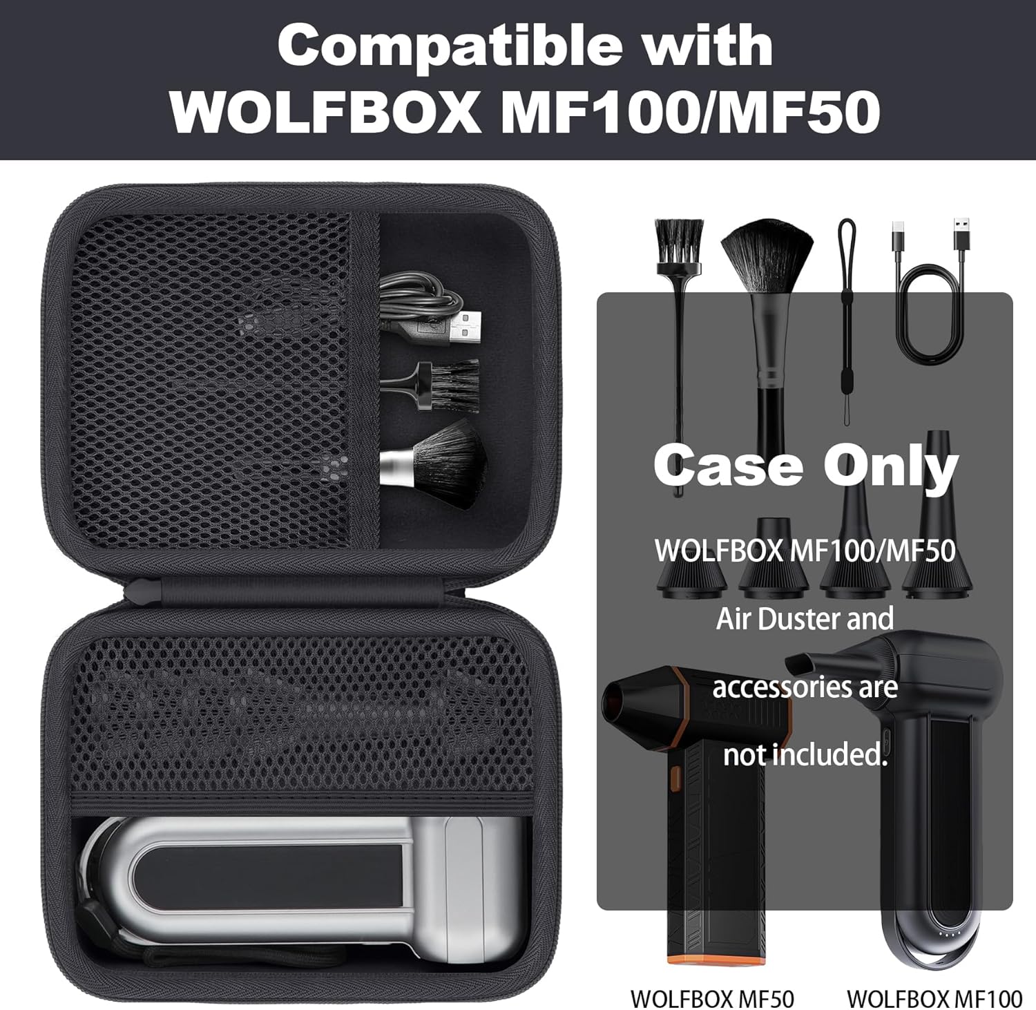 khanka Case for WOLFBOX MF100 Electric Air Duster,Hard Storage Compatible with Wolfbox MF100 MF50 Compressed Air Duster and Accessories,Case Only (Black) - Image 6