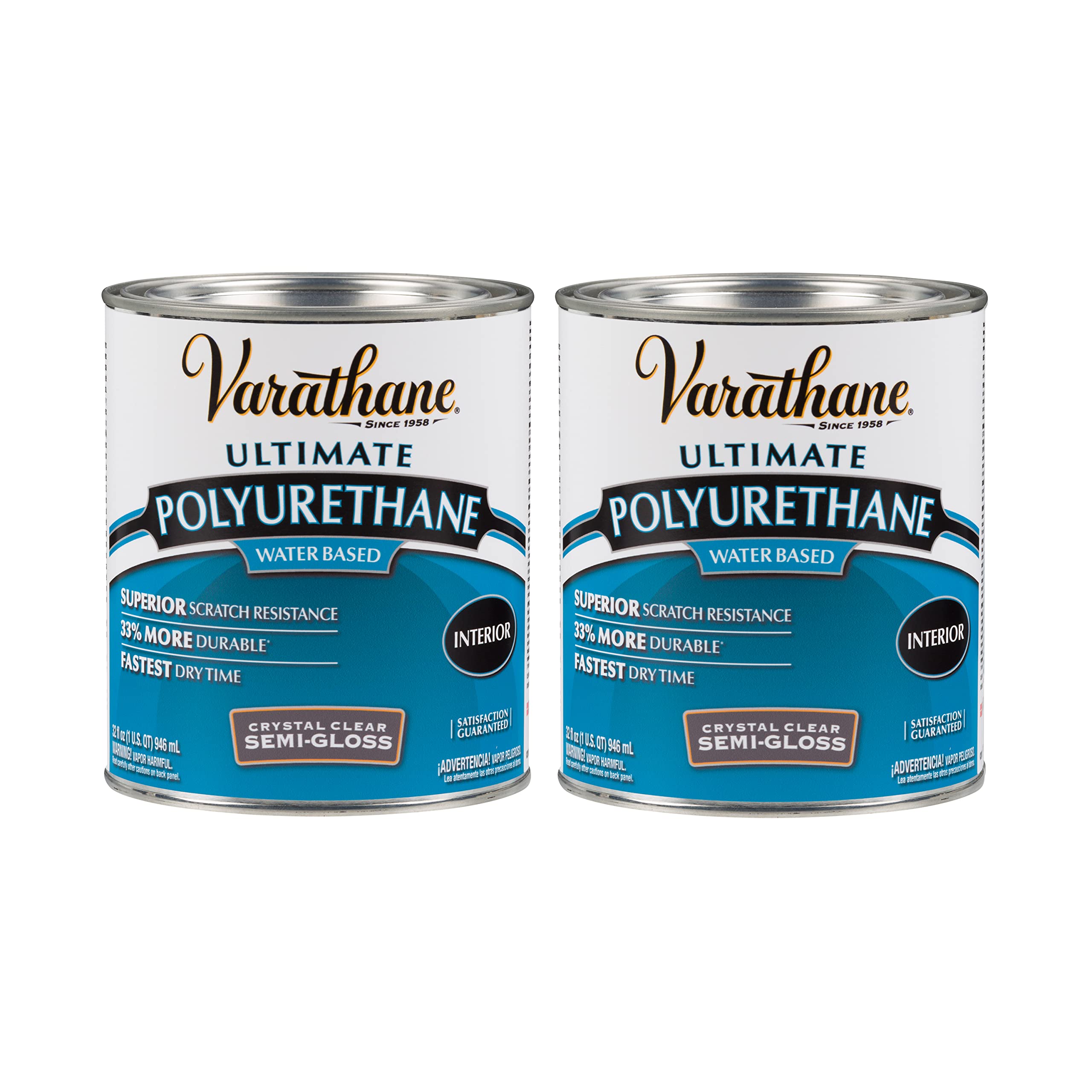 Varathane 200141H Water-Based Ultimate Polyurethane, Quart (2 Pack), Crystal Clear
