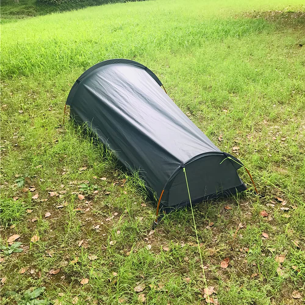 Namiot kempingowy z plecakiem lekki namiot jednoosobowy śpiwór namiot z wytrzymałym włóknem poliestrowym, oddychająca siatka, spód z tkaniny Oxford, solidne aluminiowe drążki, łatwy montaż i
