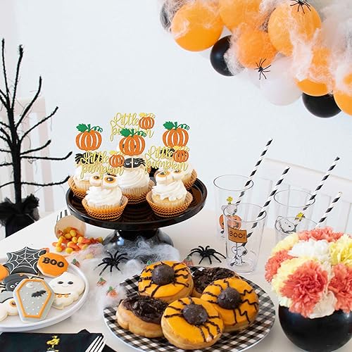 Miniatura 6 de 24 adornos para cupcakes de calabaza con purpurina para baby shower, temática de otoño, decoración de pastel de calabaza para Acción de Gracias,
