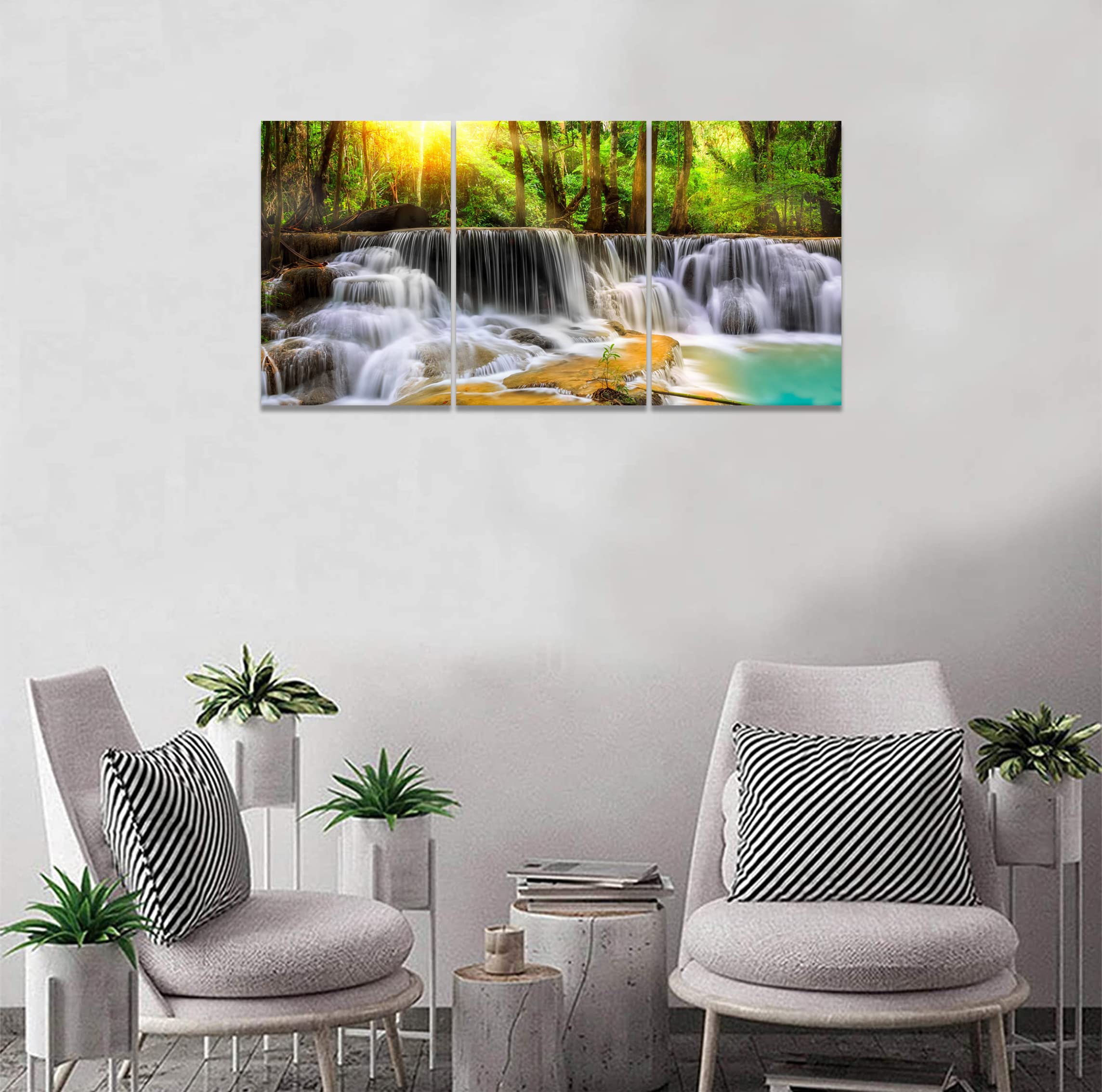 新品　ガラス　壁掛け　アートパネル ポスター　3PCSセット 自然風景　絵画 Amazon.co.jp: 森林 アートパネル 3枚 滝 日光 絵画 湖 風景画