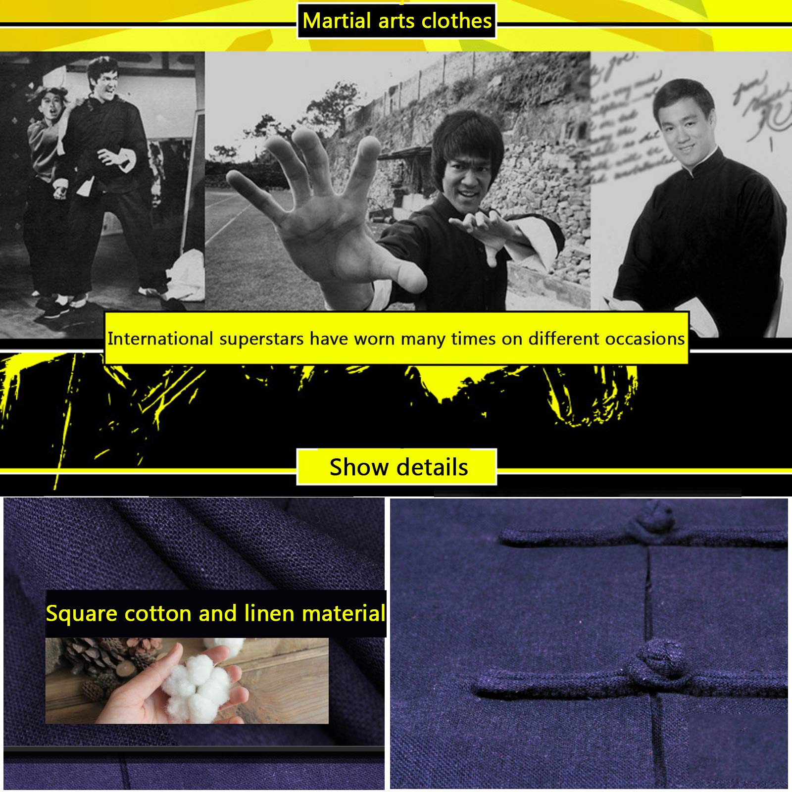 Męski garnitur Tai Chi Zestaw odzieży do sztuk walki, tradycyjna odzież Tai Chi z długimi rękawami, klasyczny chiński strój Tang Kung Fu, bawełniane lniane koszule (kolor: granatowy dwuczęściowy gar