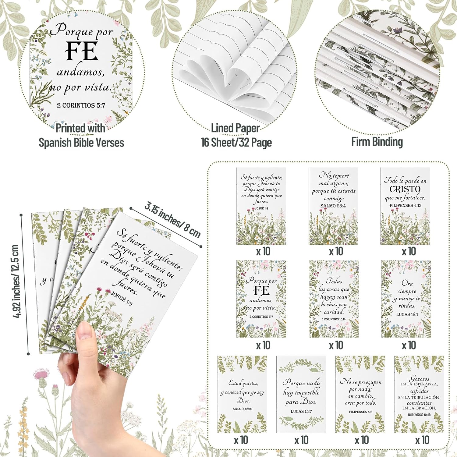 Ctosree 100 Pcs Spanish Christian Mother's Day Bible Verse Notebook Gifts Bulk Regalos Cristianos En Español Religious Prayer Pocket Journal for Mom Women Church Teacher Pastor's Wife (White)