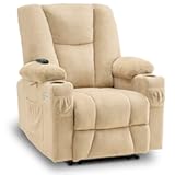 Zero Gravity Power Recliner Chair with Heat and Vibration Massage&comma; Reclining Chair with USB & Type C Ports&comma; Cup Holders for Living Room&comma; Fabric 8015 &lpar;Beige&rpar;