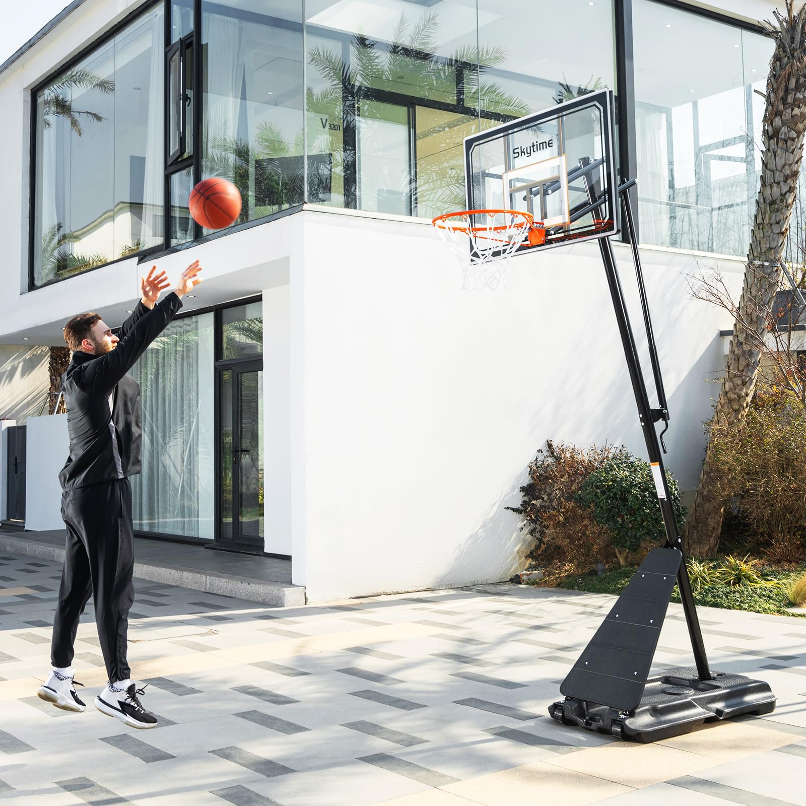 Basketball Hoop,Portable Basketball Hoop Outdoor,44 Inch Impact Resistant PC Backboard,10FT Height Quickly Adjustable Basketball Goal System with Rebound Plate