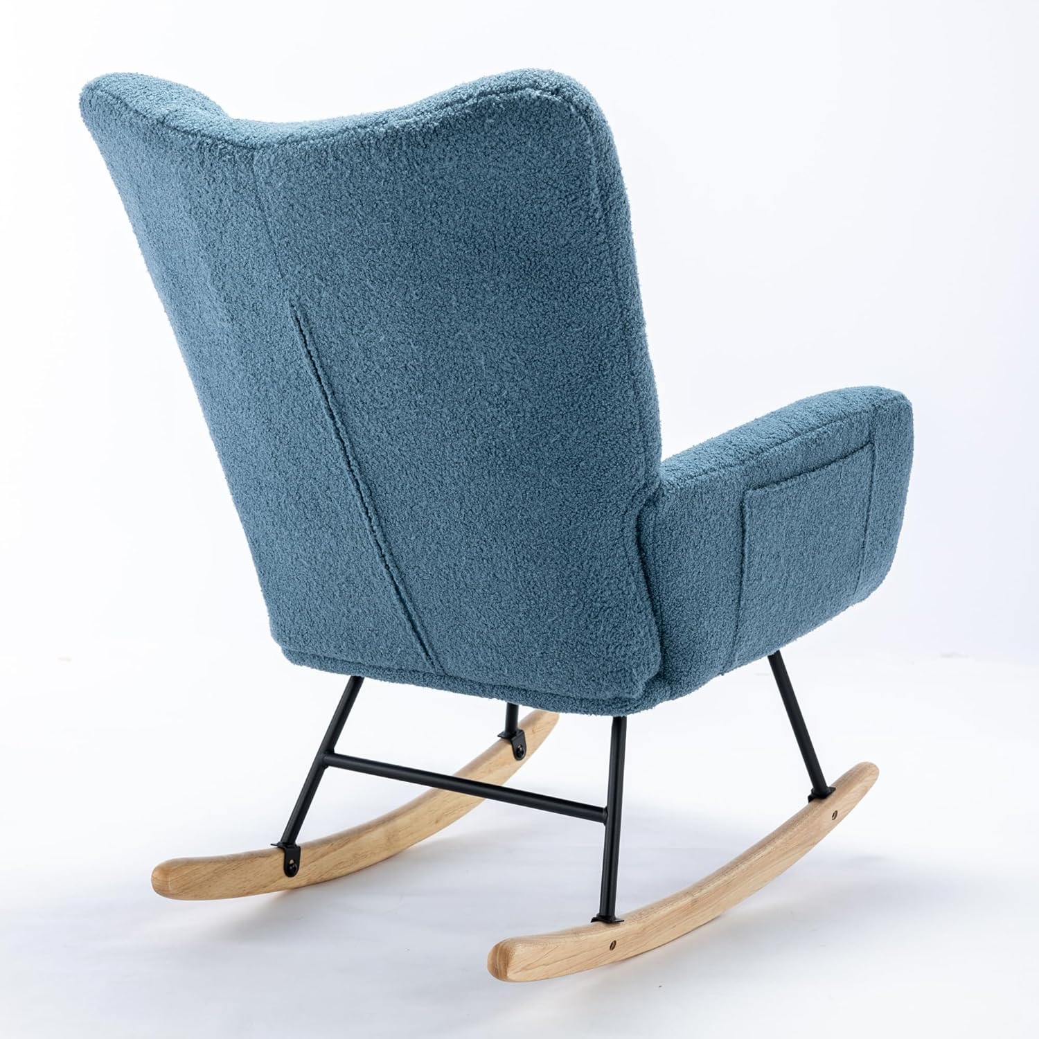 Rocking Chair Nursery, Teddy Upholstered Glider Rocker with High Backrest, Reading Chair Modern Rocking Accent Chairs Glider Recliner for Living Room, Nursery, Bedroom,Blue, W1372120796