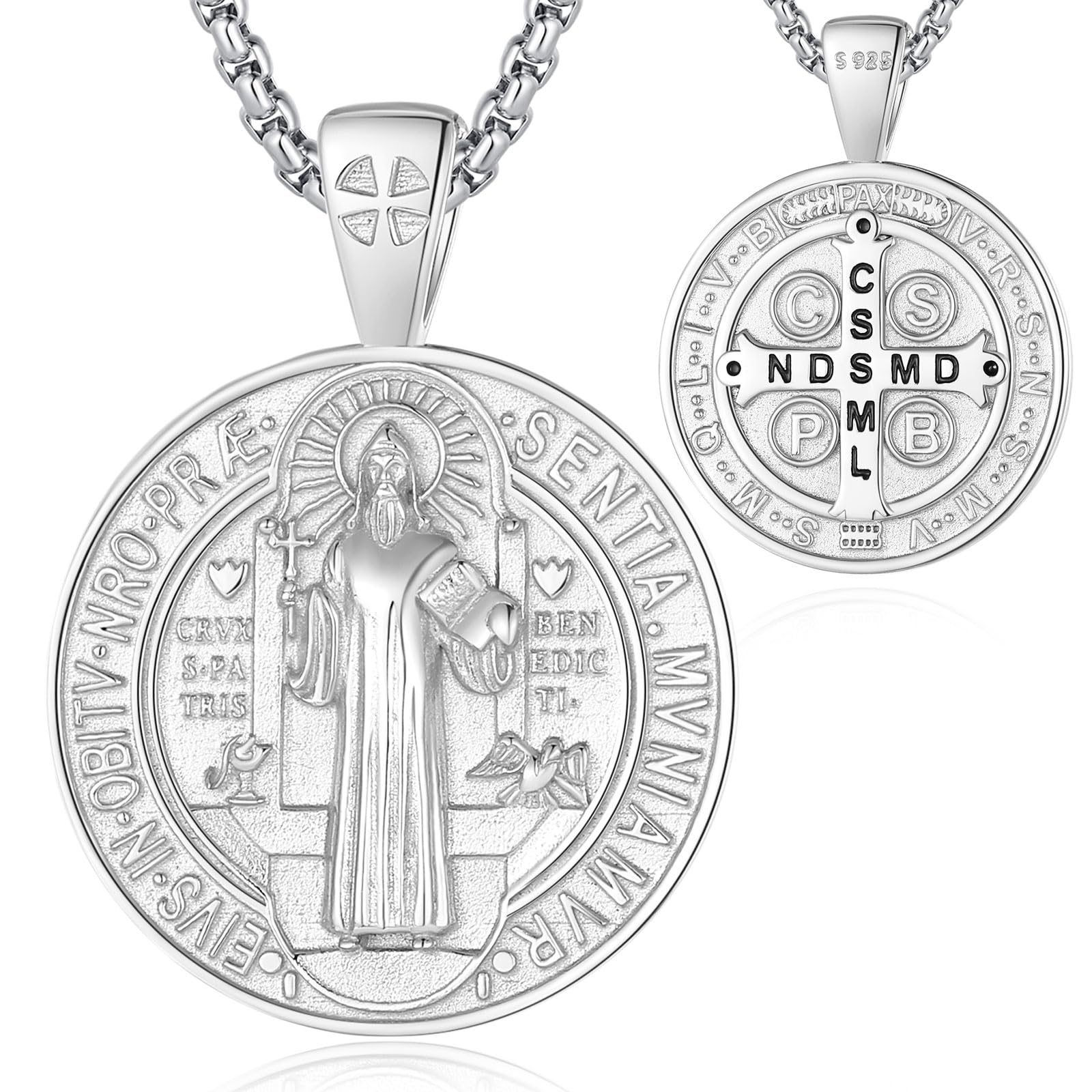 Sterling Silber 925 Kreuz Kette Heilige Christophorus Benedikt Maria Wundertätige Medaille Erzengel Medaille Gabriel Metatron Siegel der 7 Erzengel für Damen Herren Frauen