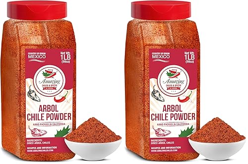 Vista 10 de Chile de Arbol - Chile rojo seco en polvo, 1 libra (16 onzas), pimientos molidos para auténtica cocina mexicana por Amazing Chiles & Spices