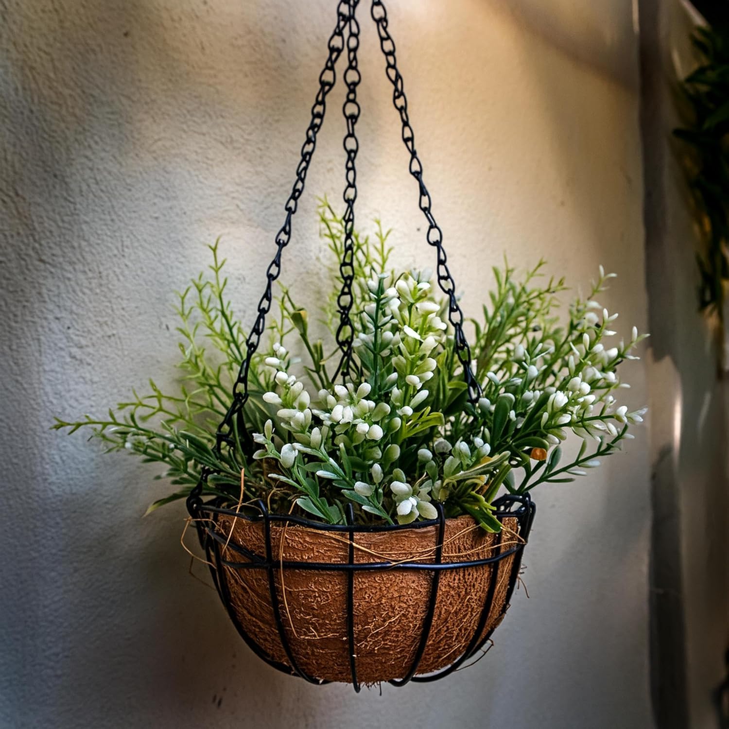 Ashman 16 Inch Metal Hanging Planter Basket with Coco Coir Liner Round Wire Plant Holder Chain Porch Decor Flower Pots Hanger Garden Decoration Indoor Outdoor Watering Hanging Baskets (4 Pack)