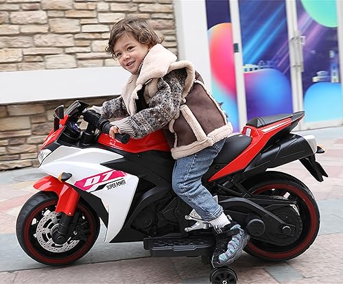 Miniatura 2 de MEGHNA Motocicleta eléctrica para niños con rueda de entrenamiento de 12 V, funciona con pilas eléctricas para niños de 3 a 8 años con luz LED,