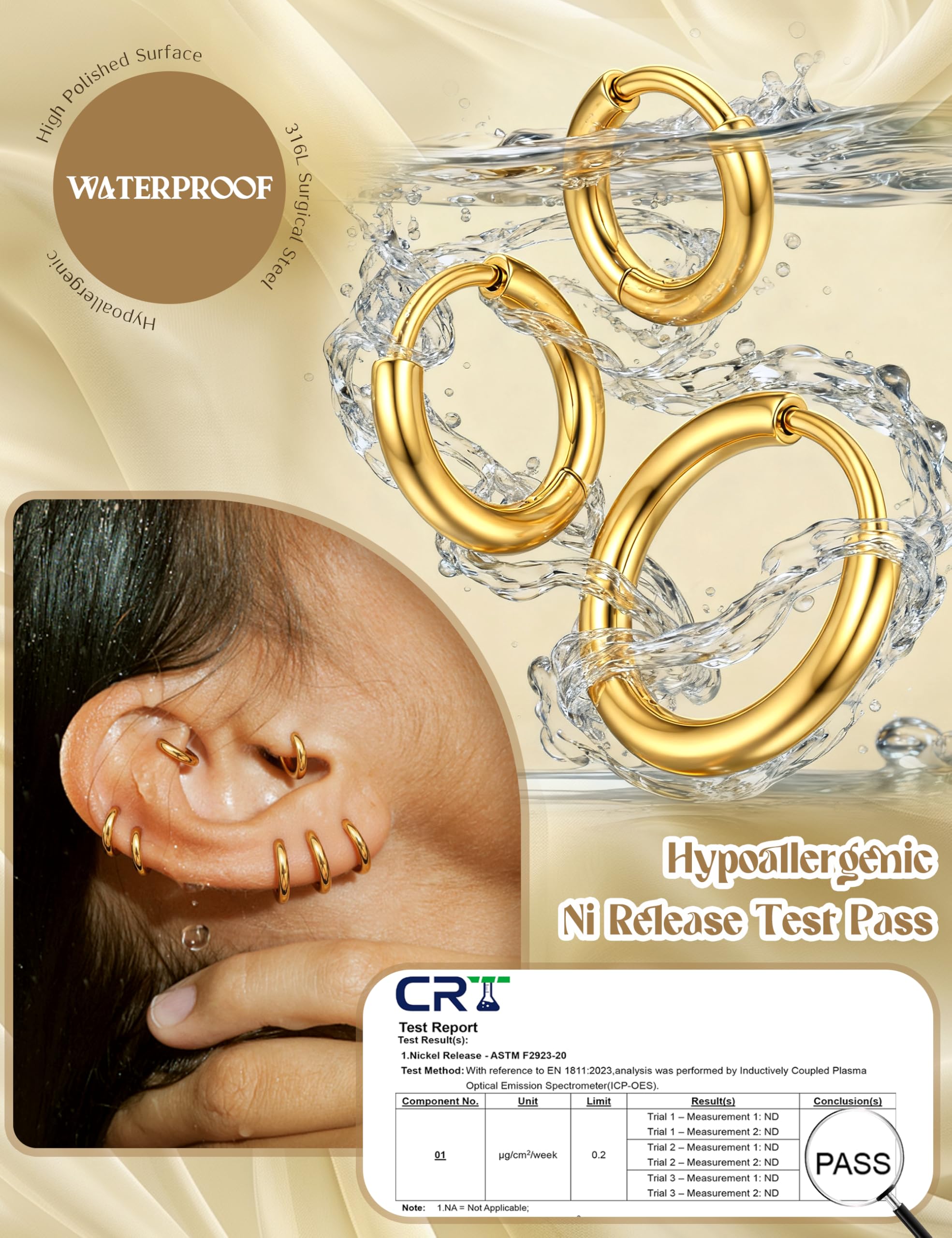 MILACOLATO Orecchini Cerchio Piccoli Per Donna Uomo Acciaio Chirurgico Cartilagine Orecchini Huggie Lobo Naso Anello Labbro Daith Helix Piercing Gioielli Orecchini a Cerchio Hinged 6/7/8/9/10mm