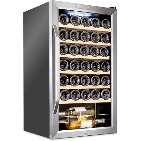 Ivation 34 Bottle Compressor Wine Cooler Refrigerator w/Lock | Large Freestanding Wine Cellar For Red, White, Champagne or Sparkling Wine | 41f-64f Digital Temperature Control Fridge Stainless Steel