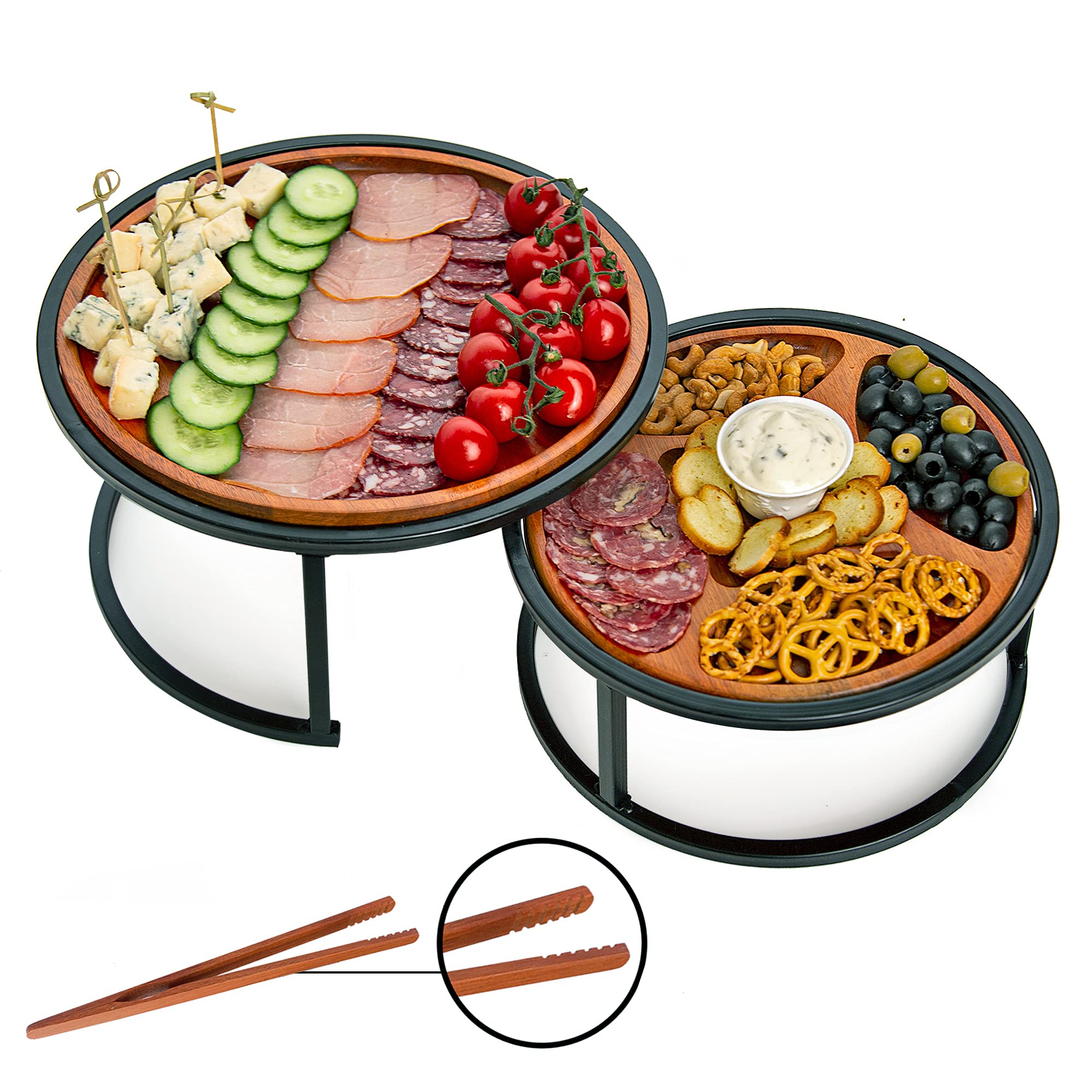 Buy CanadaSter Set of 2 Acacia Wooden Serving Trays with Black Metal