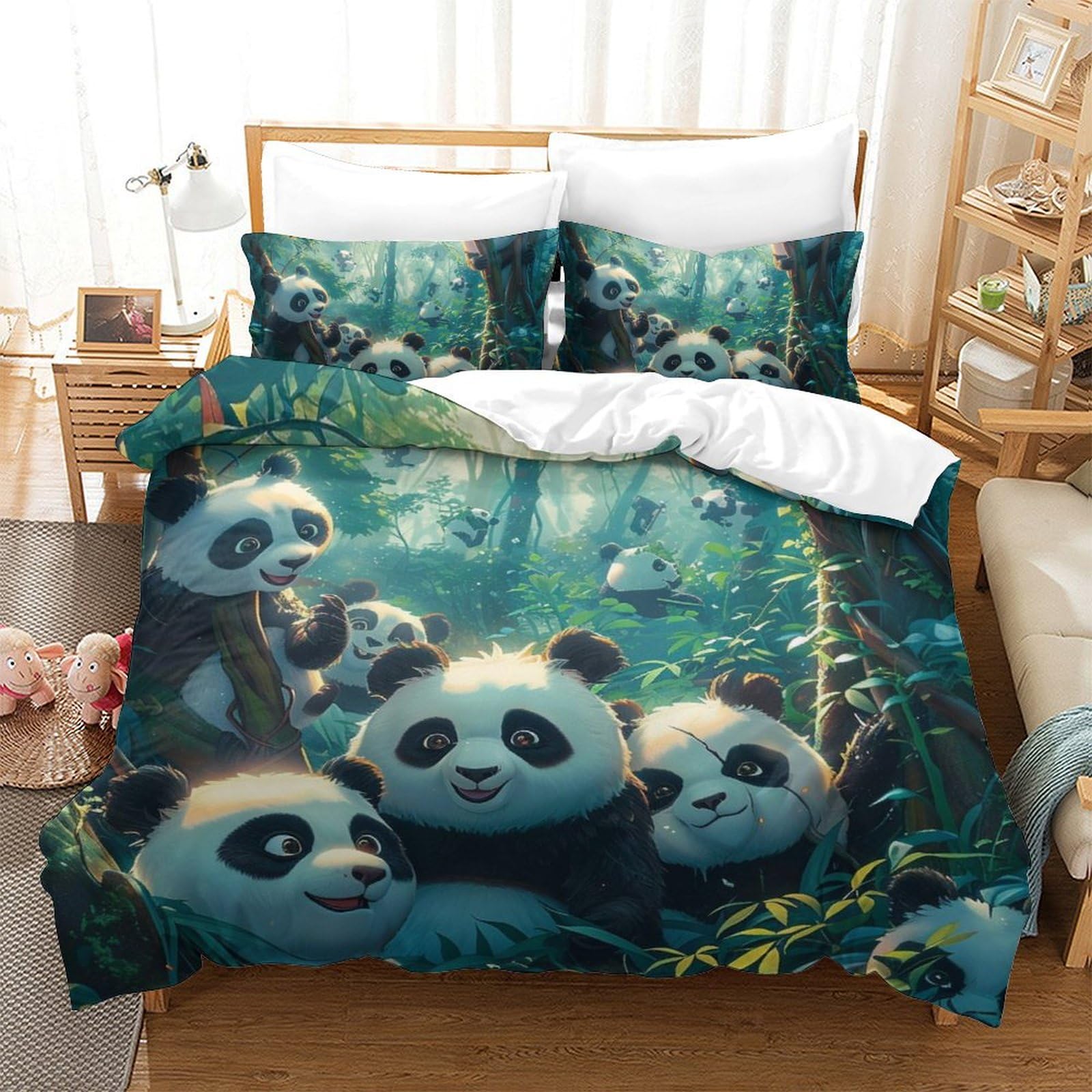 Housse de couette Panda géant 3D en microfibre 220x240cm avec ses deux taies d'oreiller