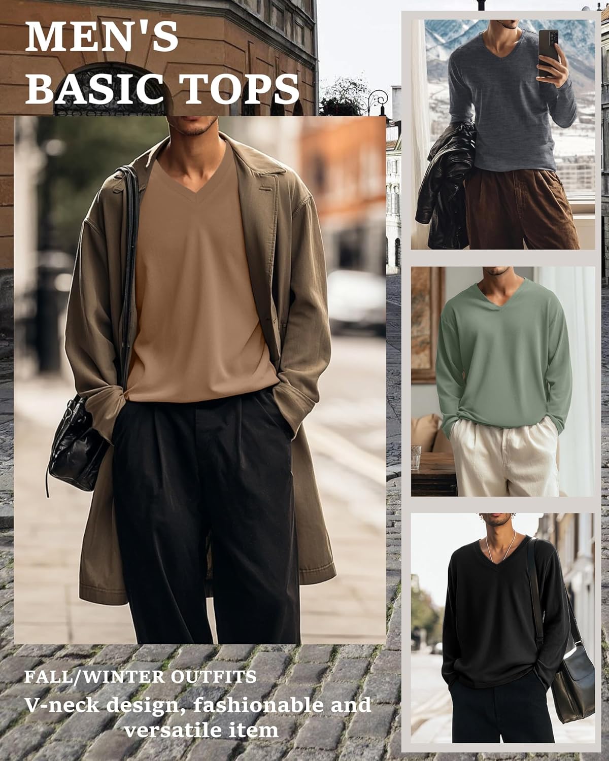 Evervibe 4 Pack Men's Big and Tall Thermal Shirts Fleece V Neck Long Sleeve Underwear Loose Fit Winter Warm Tops