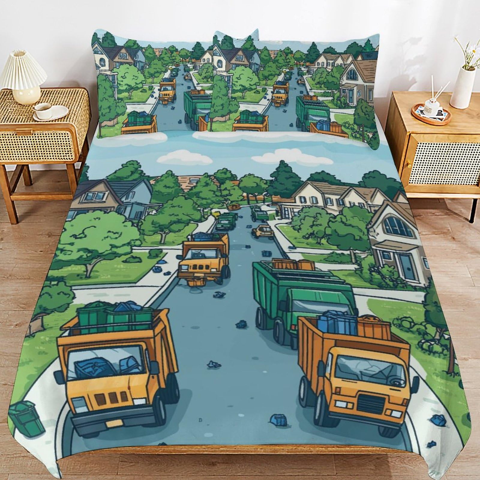 Housse de couette enfant 135x200 cm dessin animé avec 2 taies pour lit fille et garçon