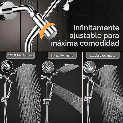 Miniatura 4 de Veken Lujoso cabezal de ducha de lluvia de metal de 10 pulgadas con mano, cabezales de ducha de lluvia de alta presión con brazo de extensión,