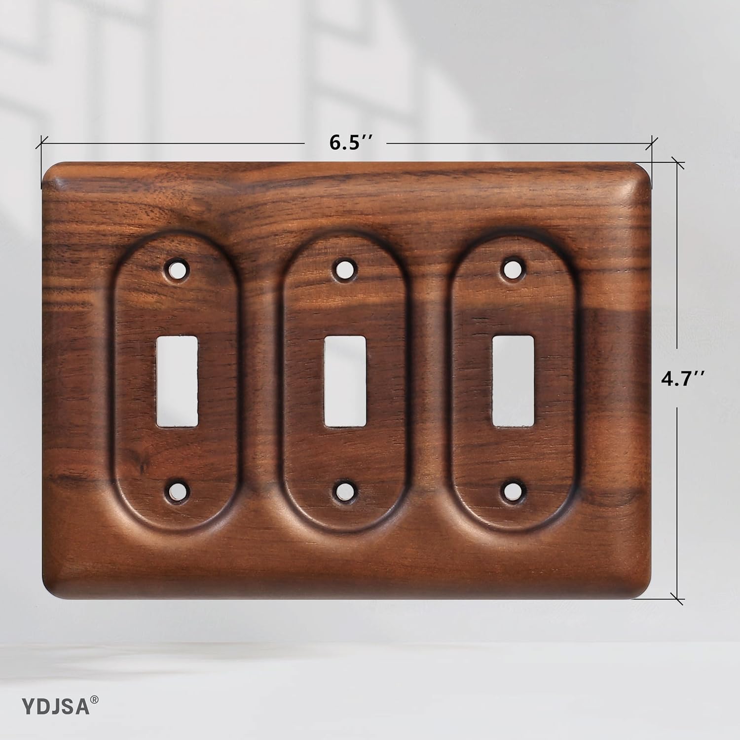 Solid Walnut Triple Switch Plate 3-Gang Light Switch Wall Cover for Decorative and Functional Home Accents Walnut wood Triple Rocker
