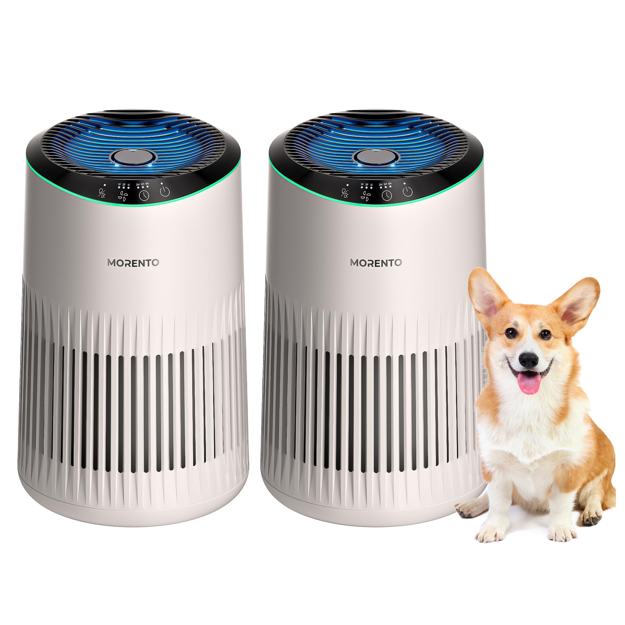 Air Purifiers for Bedroom Home for Smoke Pet Dander Odors, Air Purifier with Sleep Mode Small Air Purifier with Fragrance Sponge for Bedroom Office, Blue Ambient Light, 23dB Quiet, 2 Pack Cream